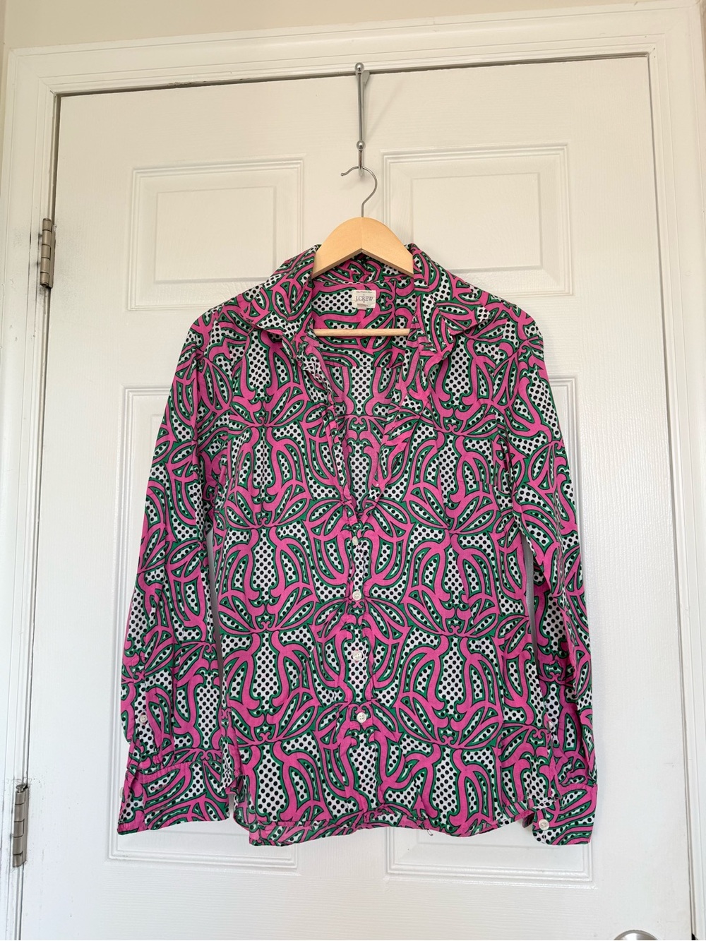 J. Crew Pink and Green Printed Button-Down Shirt